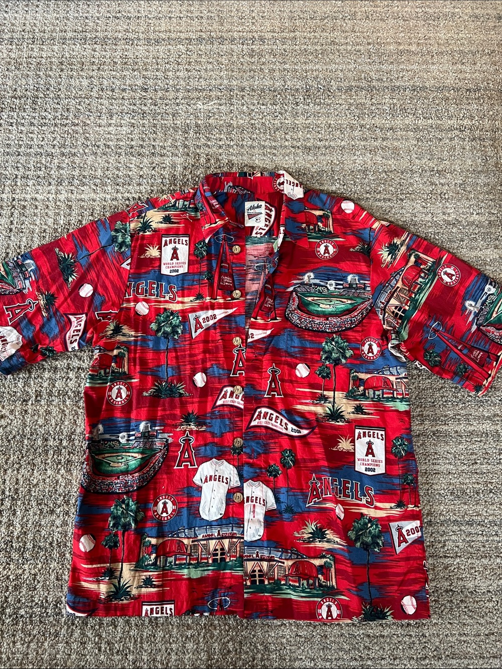 Angels Red Baseball Graphic Hawaiian Button-Down Shirt